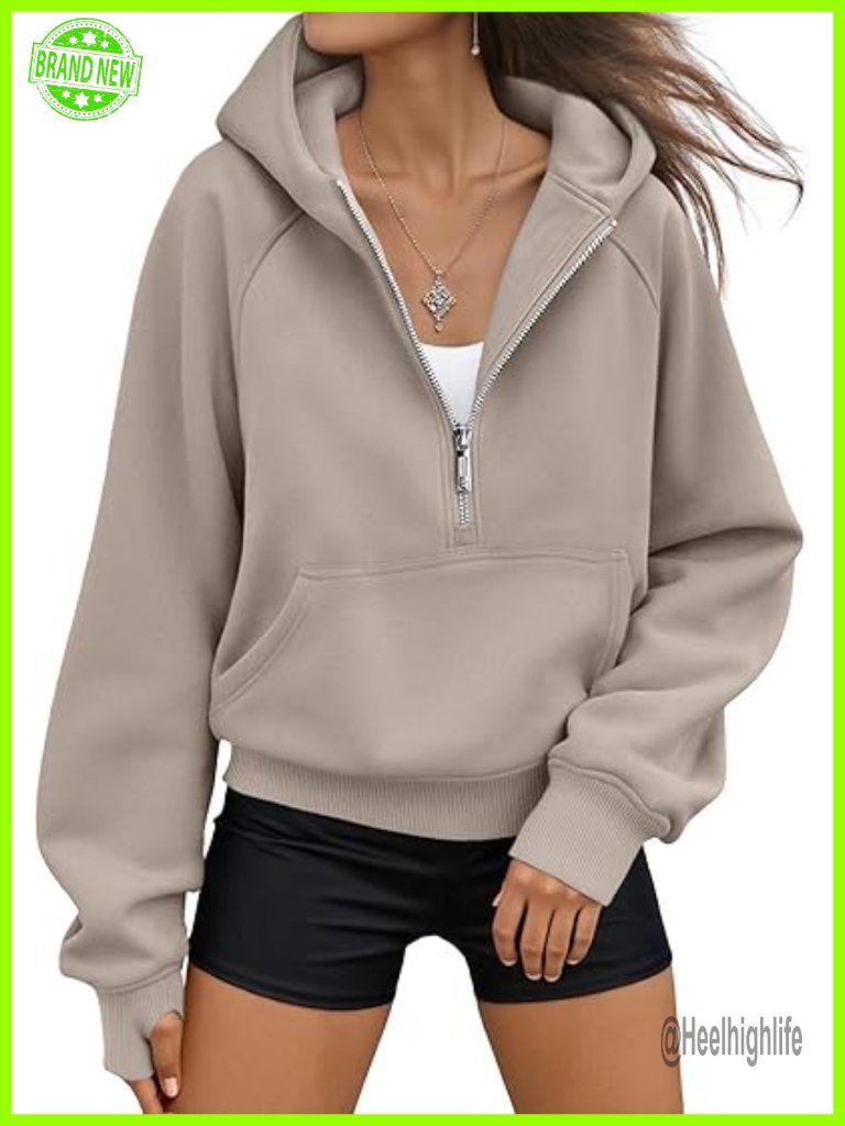 Women's Fleece Hoodie Half Zip Cropped Sweatshirt Y2k Oversized